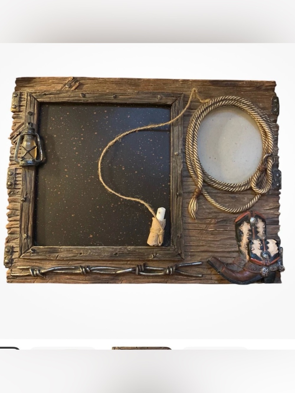 Rustic Western Rope & Boot Picture Frame with chalkboard - Brown